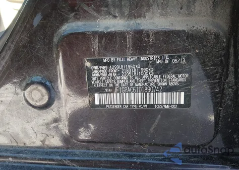 2013 Subaru Impreza 2.0I Premium из США, поврежденный, VIN JF1GPAC61D1890742